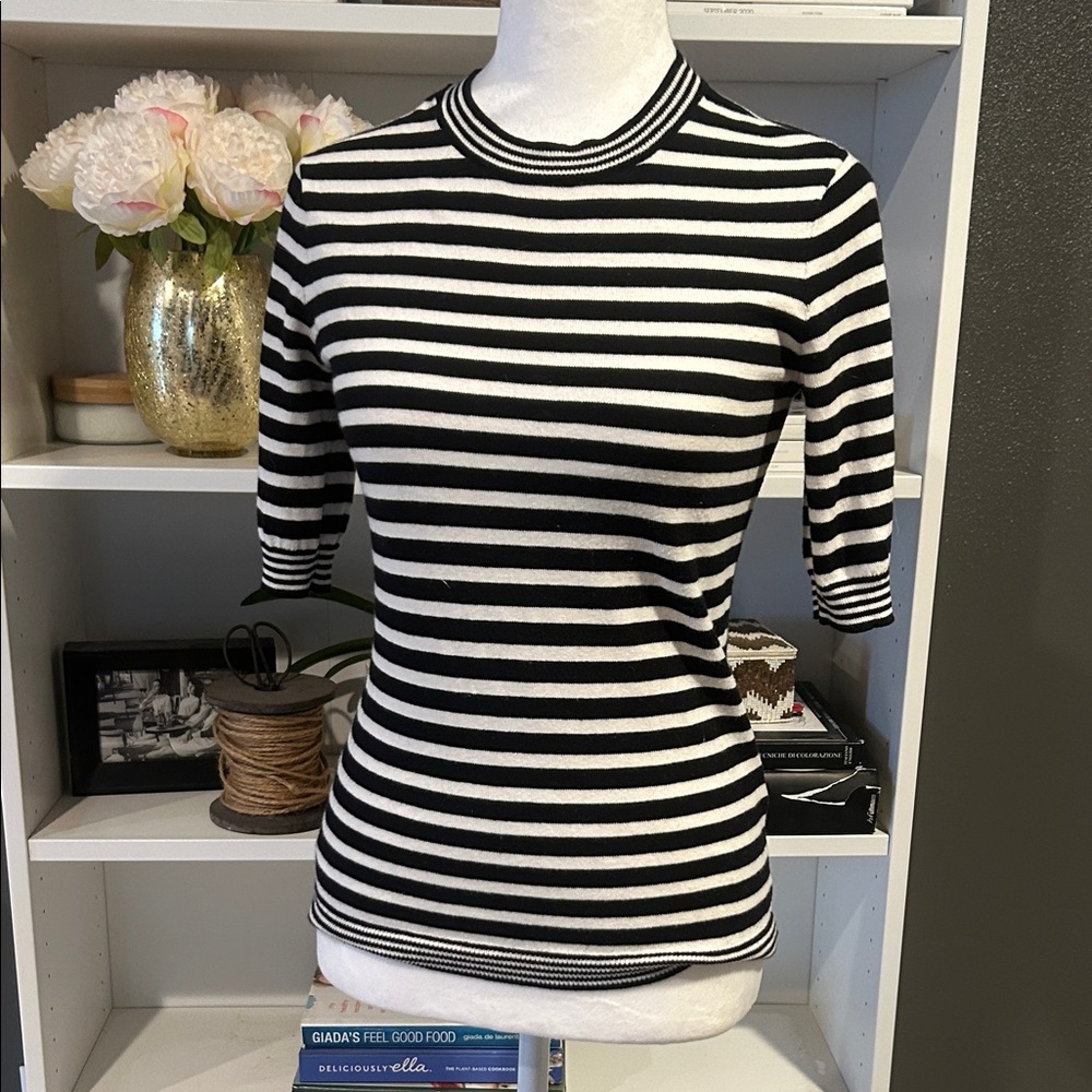 Frame Denim Black and White Striped Sweater